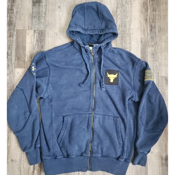 Under Armour Other - Under Armour Project Rock Full Zip Hoodie Men Small Blue Brahma Bull Flag Fleece